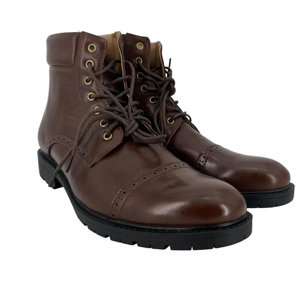 NY&C Matt Combat Boots Mens Size 11 Brown Coffee Cap Toe Lace Up Ankle NY1283